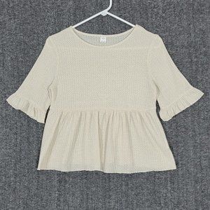 Shein Top Girls 14Y Beige Waffle Knit 3/4 Length Bell Sleeve Blouse Shirt